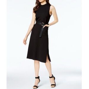 Avec Les Filles Belted Black Midi Dress, Black, Size 2